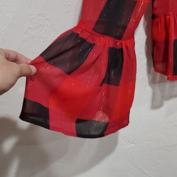 INC Sheer Peplem Blouse w/Gold Metallic & Bell Sleeves with Free Bralette - Picture 3 of 15